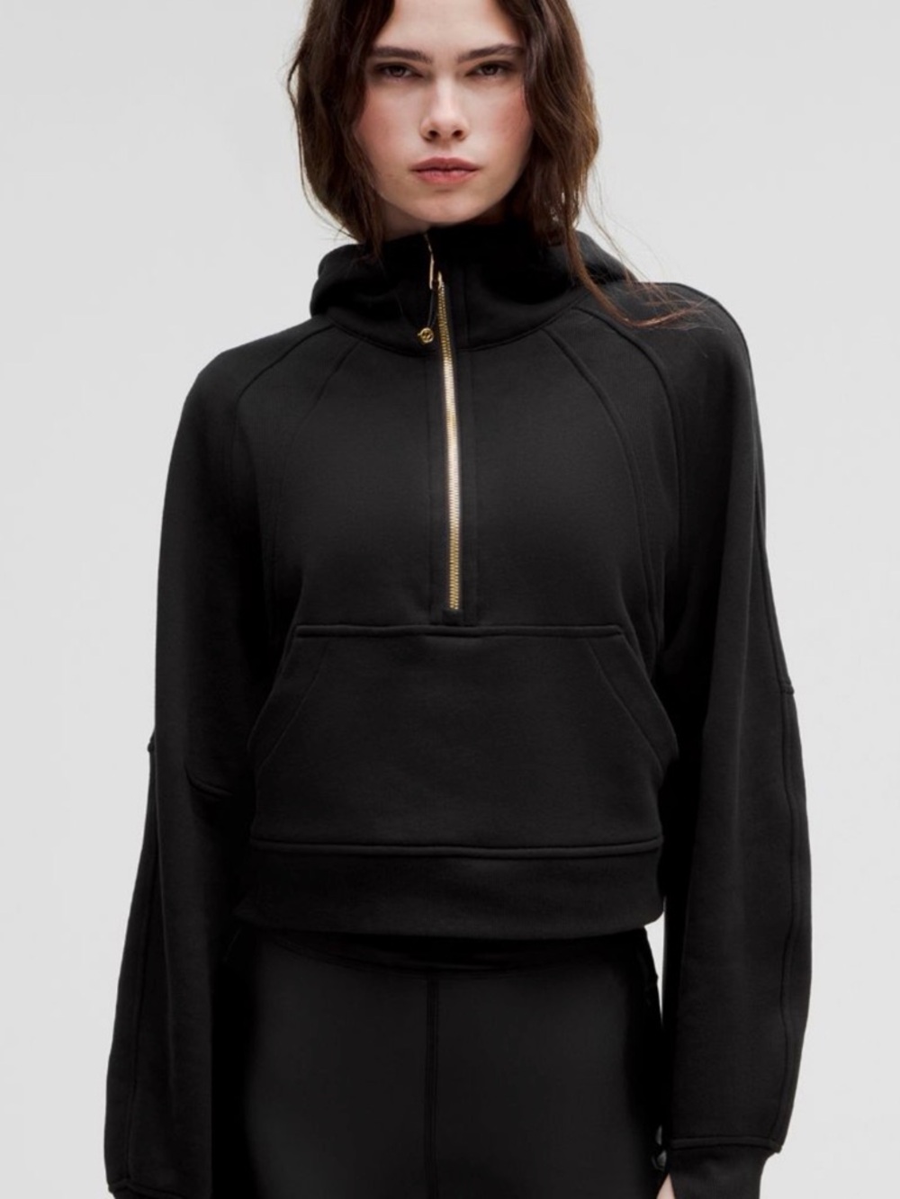 Lululemon Oversized Scuba Half Zip Hoodie Sweatshirt XS/S Black with Gold zipper